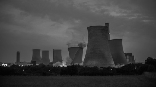 Demolition of south cooling towers of Didcot A Power Station by Coleman and Co. View from south from Great Western Park, Didcot.