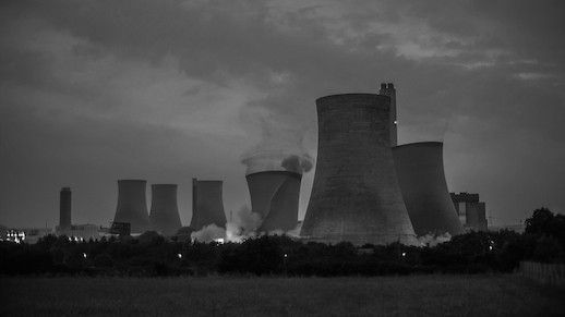 Demolition of south cooling towers of Didcot A Power Station by Coleman and Co. View from south from Great Western Park, Didcot.