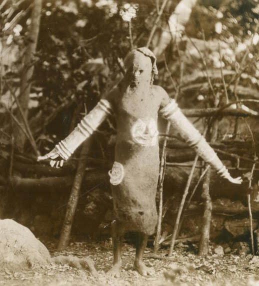 Spider silk funerary tunic, photographed in Malakula by Ab Deacon, 1920s