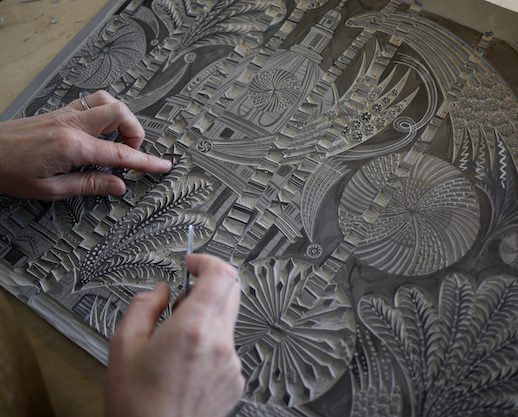 angie_lewin_cutting_thames_fireworks_linocut